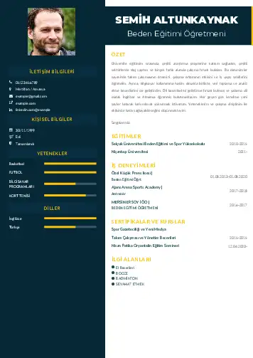 Beden Eğitimi Öğretmeni CV Örnekleri cv indir